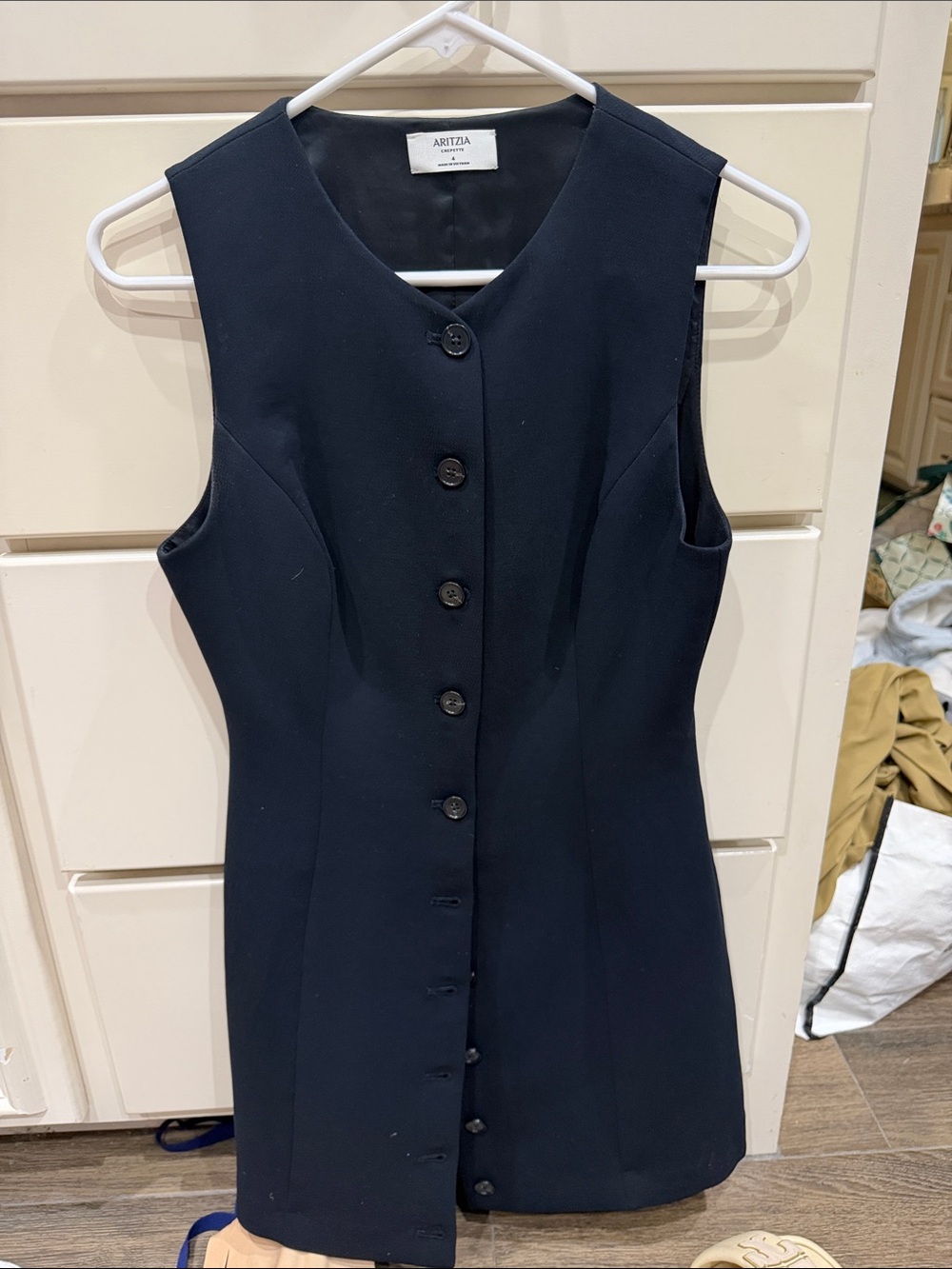 Aritzia Navy Sleeveless Button-Front Dress